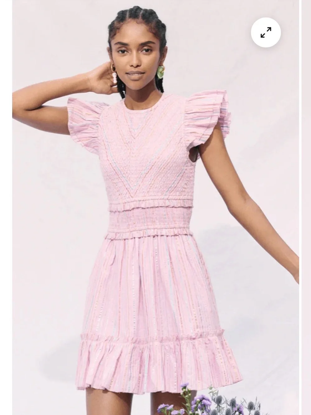 SAYLOR Zinnia Dress in Lurex Stripe -Pink Smocked Ruffle Sleeve Dress - Picture 6 of 7